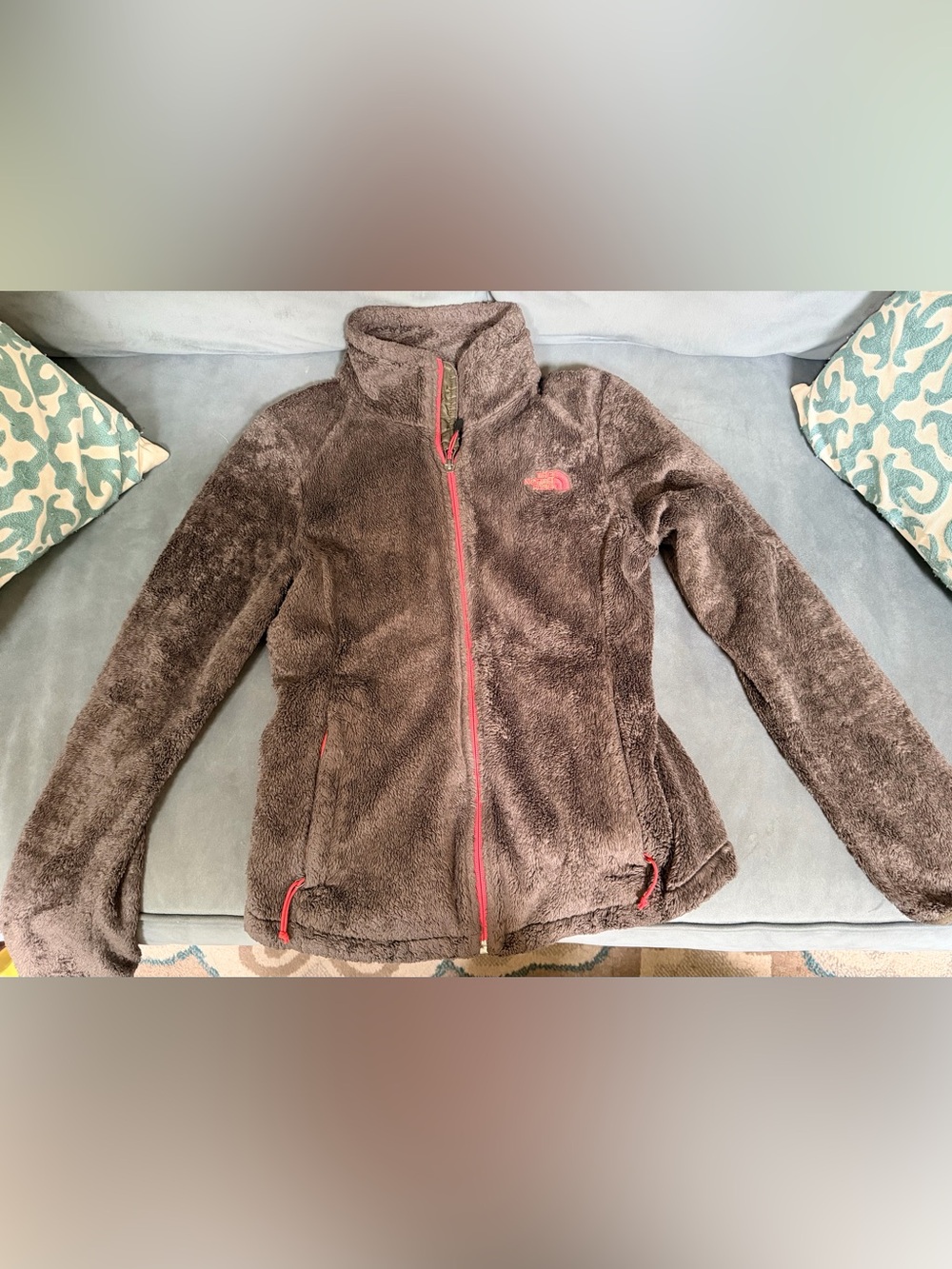 The North Face women’s green Fleece Jacket with orange Accents